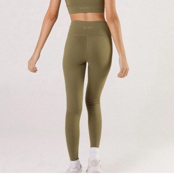 SASKI Collection Women's High Waisted Leggings Khaki Green Size S - Picture 1 of 10